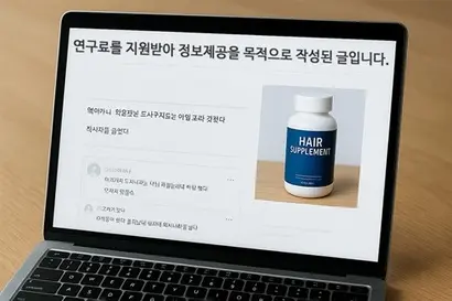 최근 블로그에는 ‘연구료를 지원받아 정보 제공을 목적으로 작성된 글입니다’라는 문구를 내세운 건강기능식품 후기형 광고가 급증하고 있다. 이들은 질환 극복 경험담처럼 꾸미고 제품 사진·임상 연구 링크·댓글 홍보까지 교묘히 활용해 소비자를 기만한다. 그래픽=김상연 기자