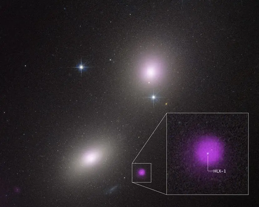 허블 우주 망원경으로 관측한 은하 NGC 6099의 사진 위에 찬드라 X선 우주 망원경의 관측 결과를 얹은 사진. 사진=Science: NASA, ESA, CXC, Yi-Chi Chang(National Tsing Hua University); Image Processing: Joseph DePasquale(STScI)