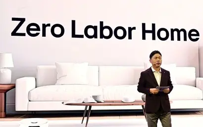 5일 LG 월드 프리미어 첫번째 연사로 나선 류재철 LG전자 대표이사가 무노동 가정을 가능하게 하는 미래 가전 구상을 설명하고 있다. 사진=강은경 기자