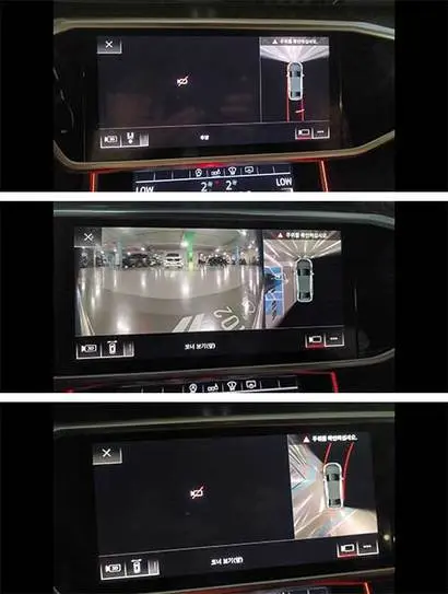 주행 중 아우디 A6 차량에서 어라운드뷰 및 후방카메라 결함이 발생한 모습. 사진=김상연 기자