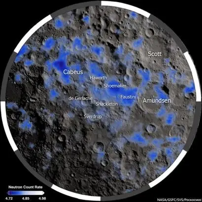 천문학자들은 달 남극에 상당량의 얼음이 존재할 것으로 기대한다. 사진=NASA